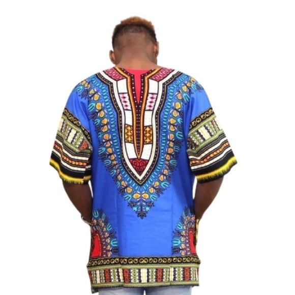 Stunning African Shirt/dress/cover up Cobalt blue/red/yellow Unisex Size S/M - Picture 1 of 8